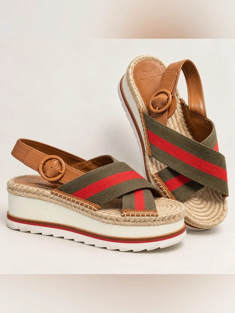 Marc Fisher LTD Glenna Flatform Espadrille Sandals Green/red 8.5
